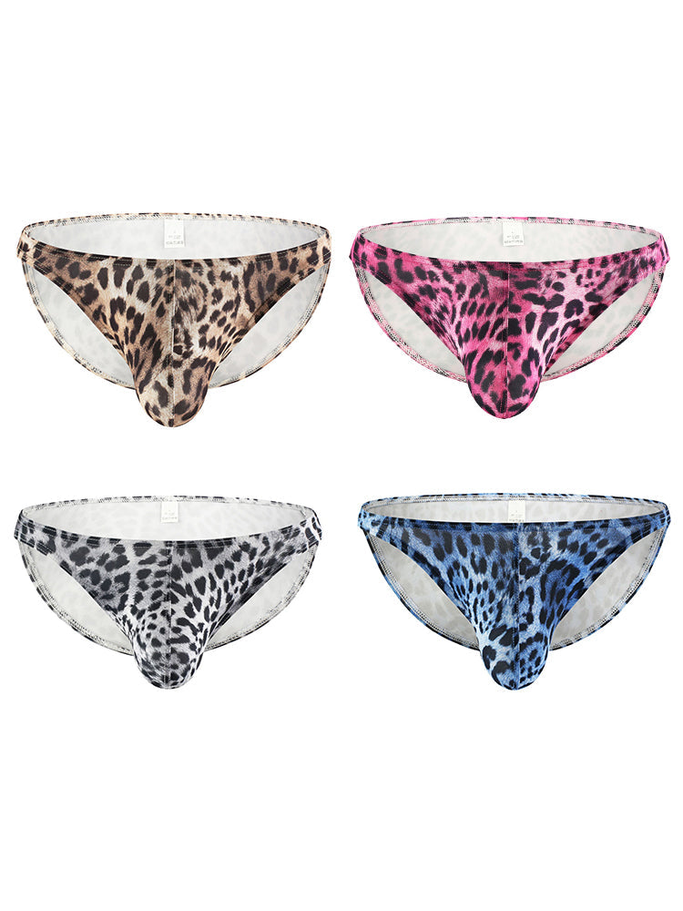 4 Pack Men's U-Convex Leopard Print Nylon Bikini