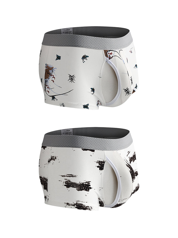 2 Pack Men's U-Pouch Side Vent Printed Trunks