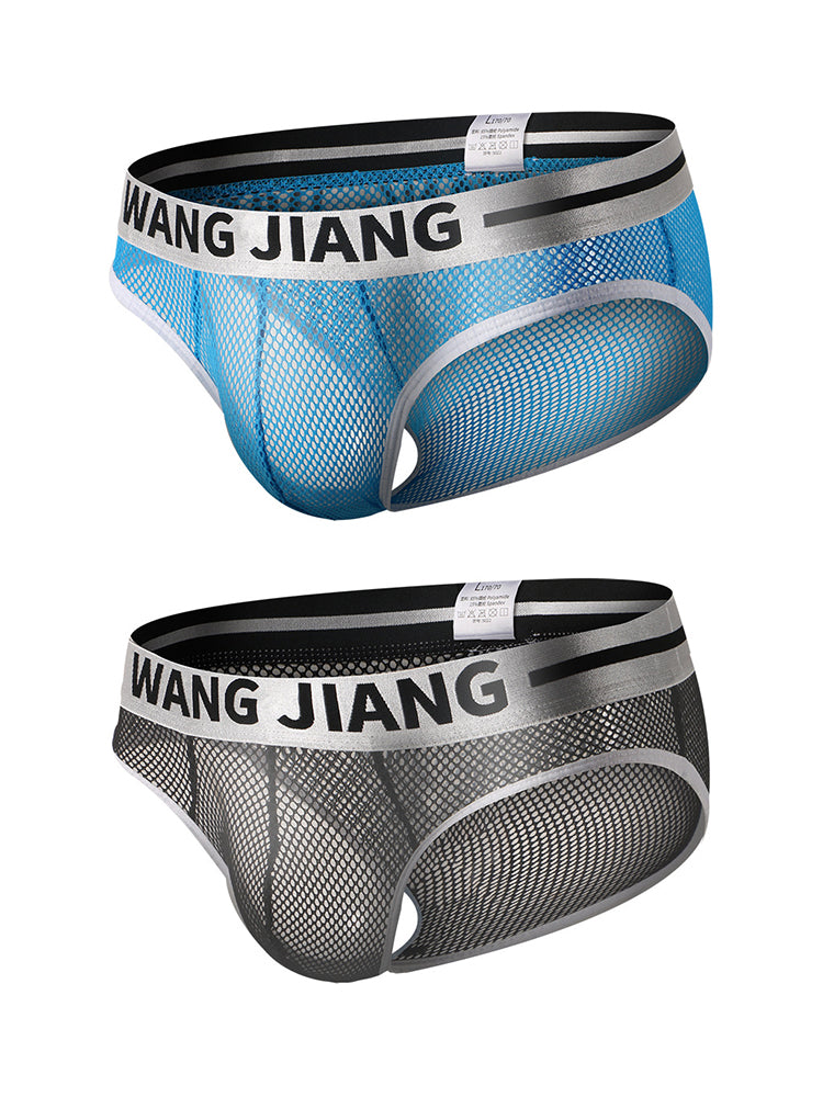 2 Pack Men's Sexy Mesh Sheer Briefs with U-Shaped Pocket