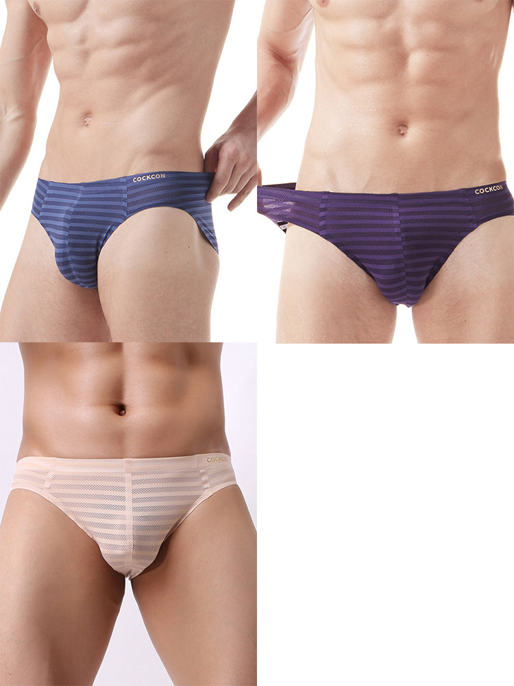 3 Pack Men's Mesh Nylon Breathable Solid Color Bikini