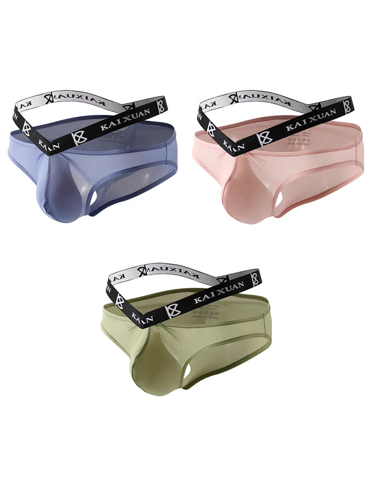 3 Pack Men's Sexy Ice Silk Mesh Breathable Erotic Briefs