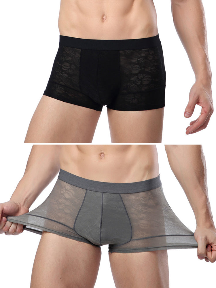 2-pack Men's Ice Silk Breathable Printed Hollow Boxer Briefs