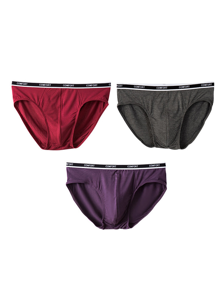 3 Pack Men's Soft and Breathable Solid Color Modal Briefs