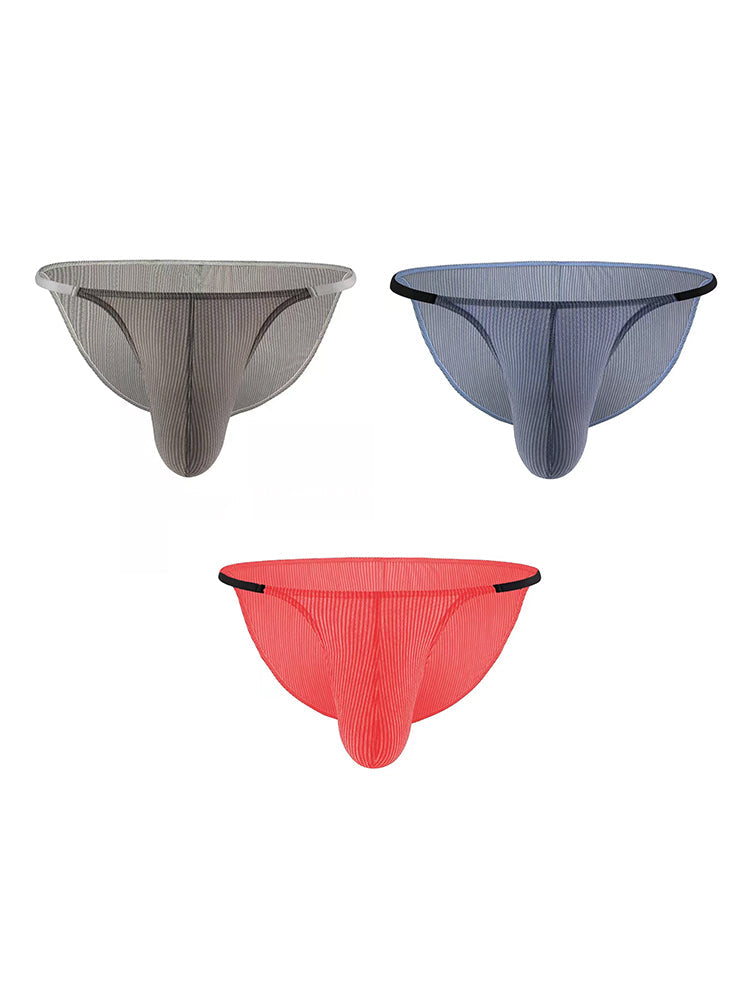 3 Pack Men's Low Rise Striped Camisole Briefs with Raised Pockets