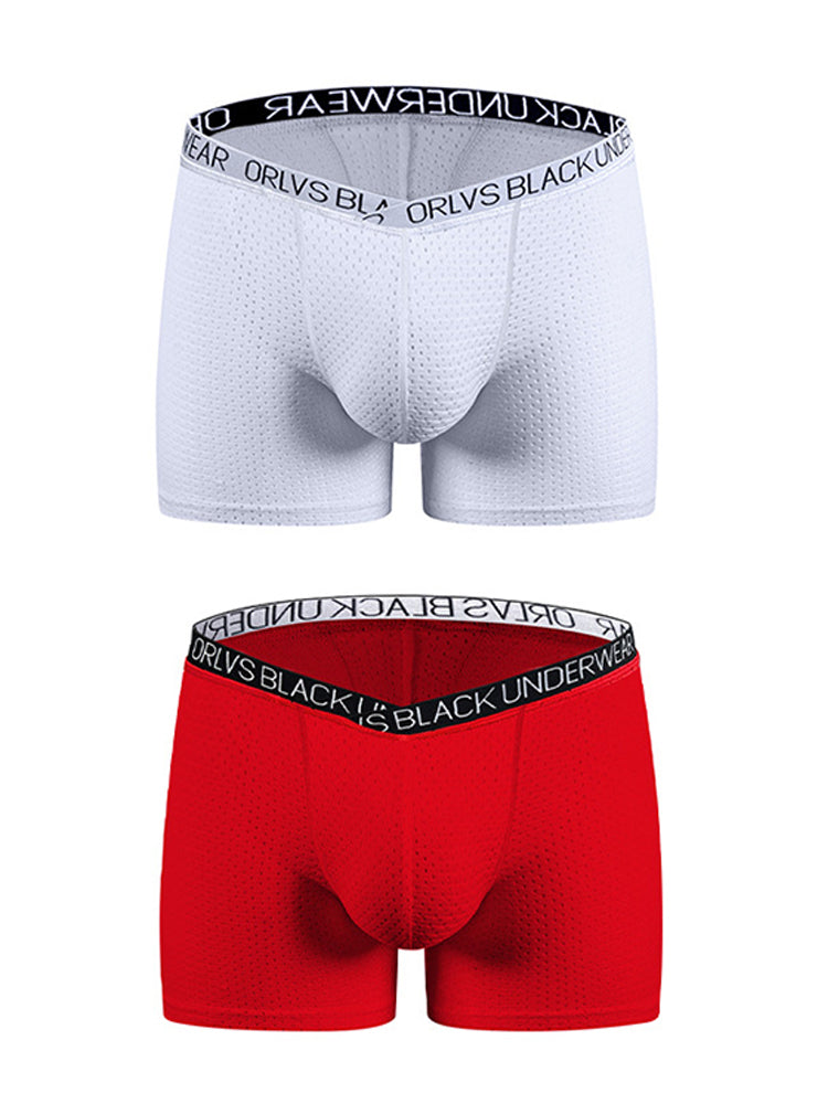 2 Pack Men's Sexy V-shape Waistband Mesh Trunks