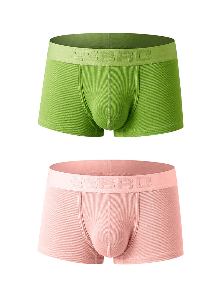 2 Pack Men's Single-Layer U-Pouch Ribbed Sweat-Absorbing Breathable Trunks