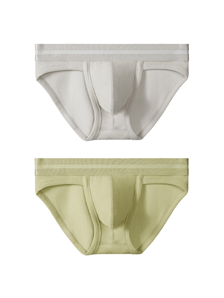 独立した内ポケット付きメンズワッフルコットンスプリットブリーフ2枚組