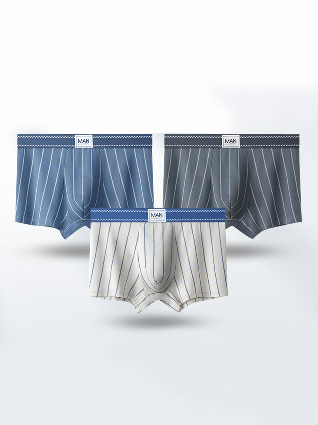 メンズ ストライプ コットンブレンド トランクス 3枚組