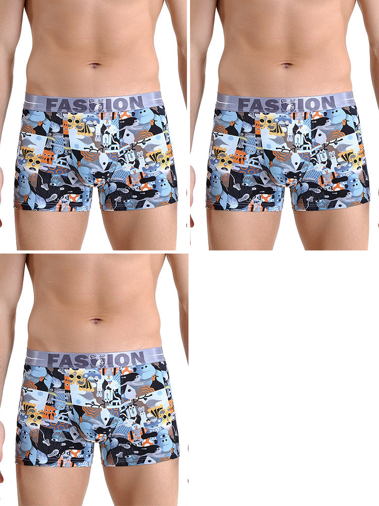 3 Pack Men's Cartoon Modal Printed Briefs And Trunks