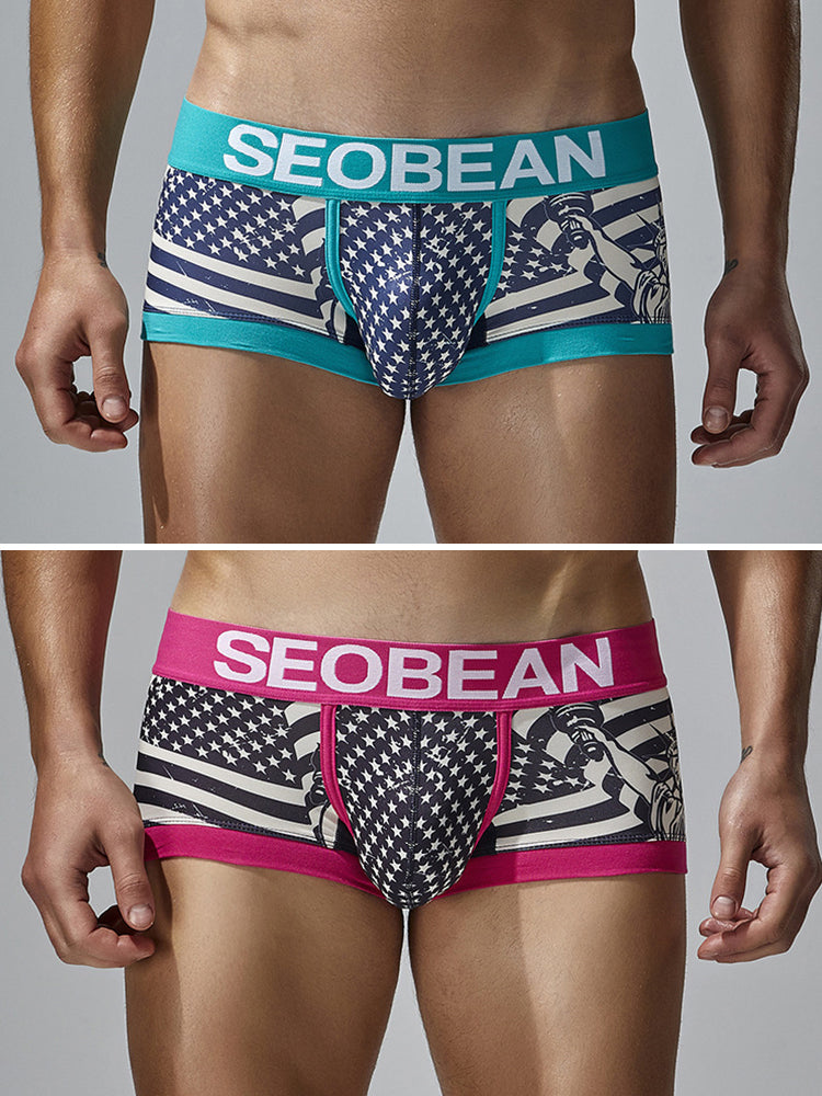 2 Pack Men's Statue of Liberty Print Comfortable and Breathable Trunks