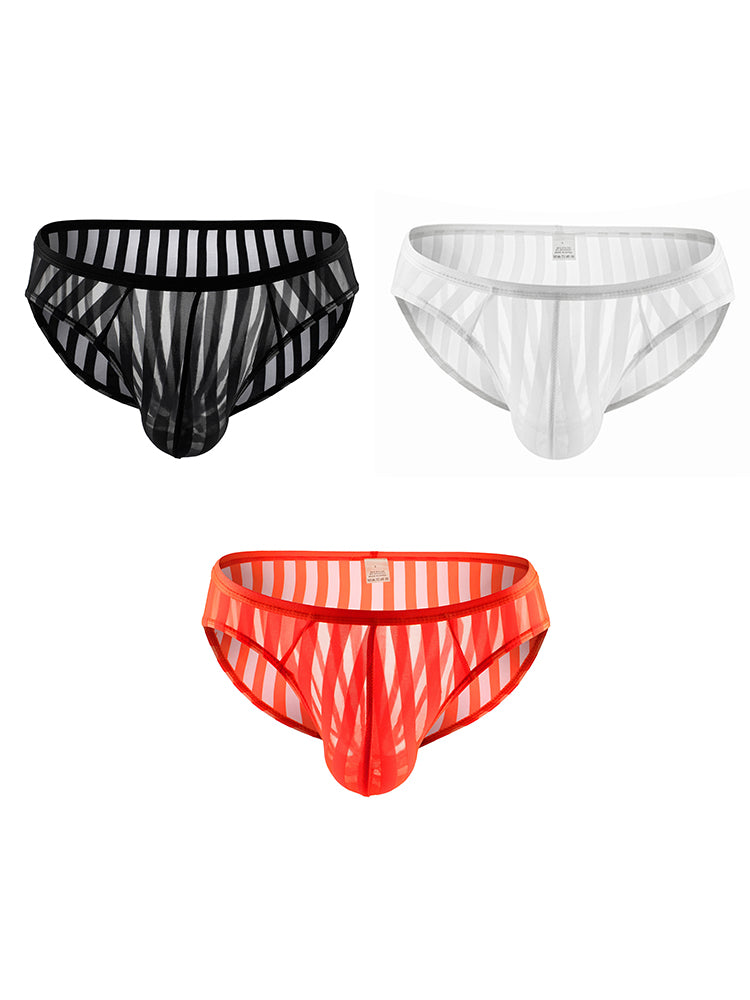 3 Pack Men's Sexy Striped Sheer Mesh Bikini