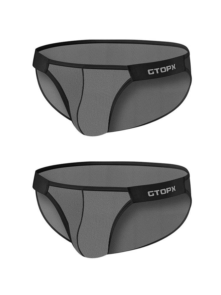 2-Pack Personalized Belt Ice Silk Breathable Mesh Men's U-convex Low Waist Briefs