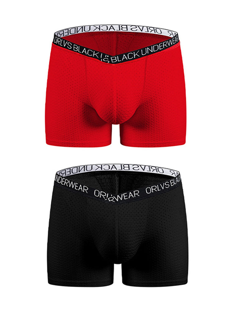 2 Pack Men's Sexy V-shape Waistband Mesh Trunks