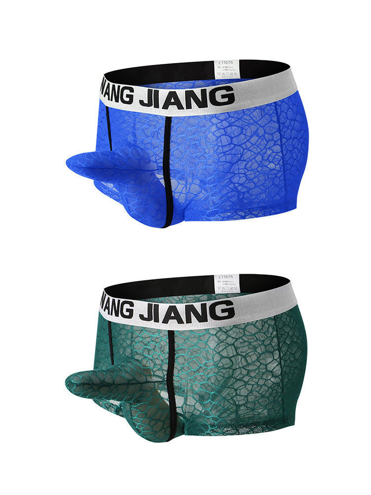2 Pack Men's Ice Silk Lace Solid Sexy Trunks