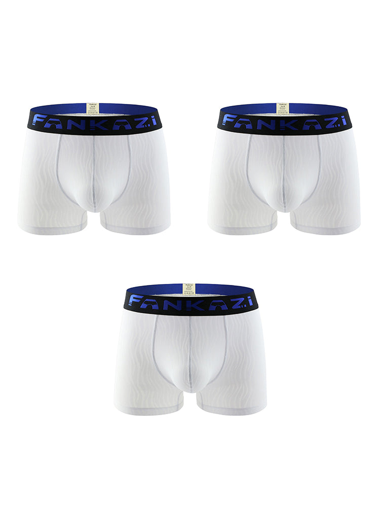 3 Pack Men's Striped U-Pouch Low-Rise Breathable Slim-Fit Trunks