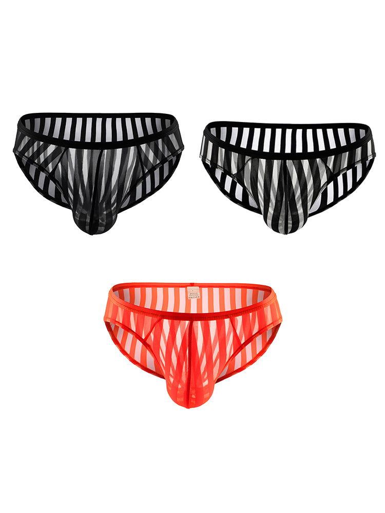 3 Pack Men's Sexy Striped Sheer Mesh Bikini