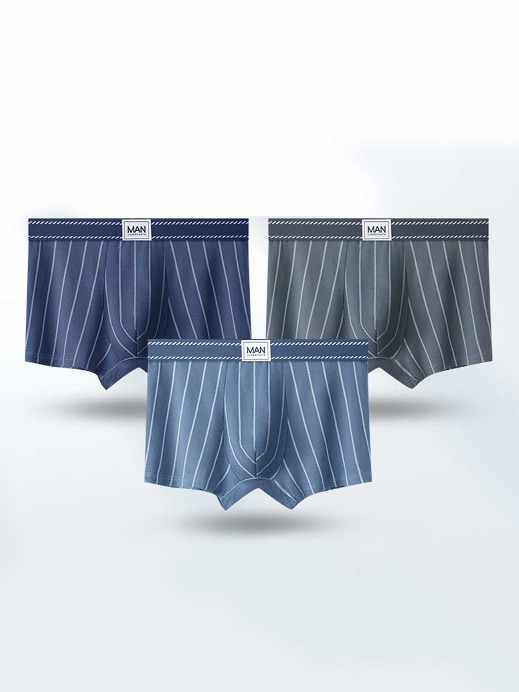 メンズ ストライプ コットンブレンド トランクス 3枚組