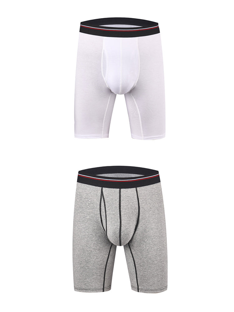 2 Pack Men's Long High Waist Cotton Sports Anti-friction Leg Boxer Briefs