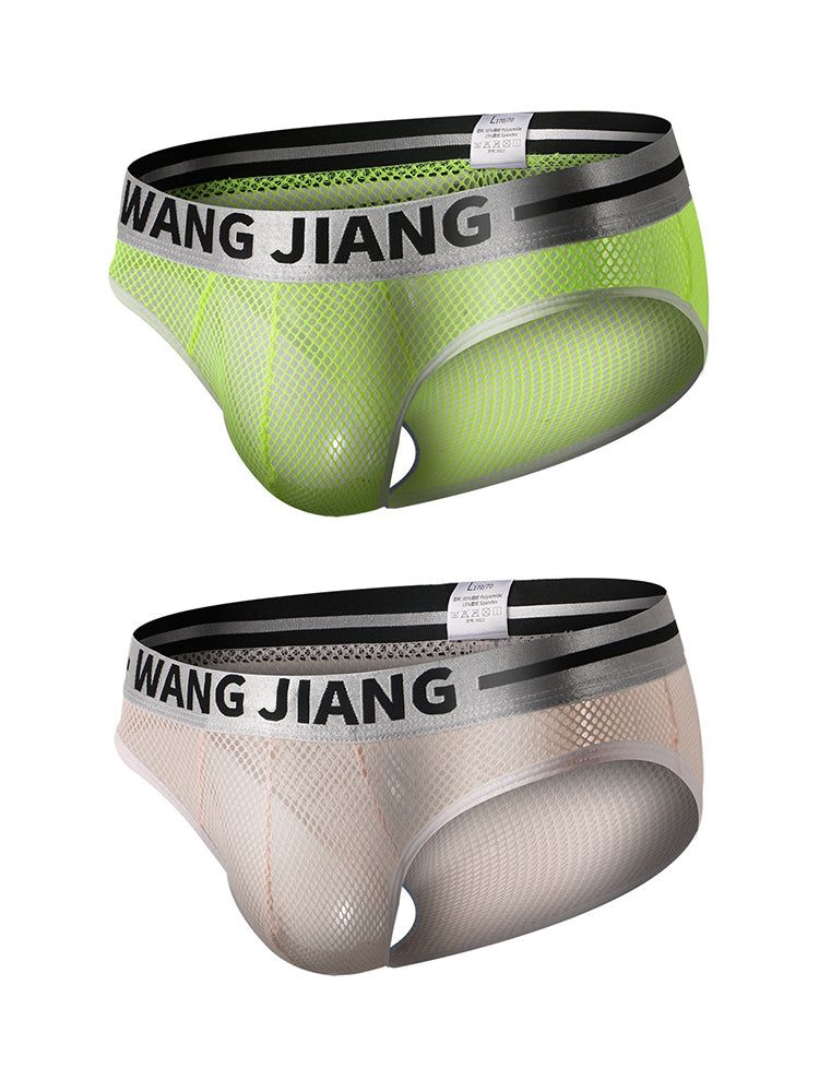 2 Pack Men's Sexy Mesh Sheer Briefs with U-Shaped Pocket