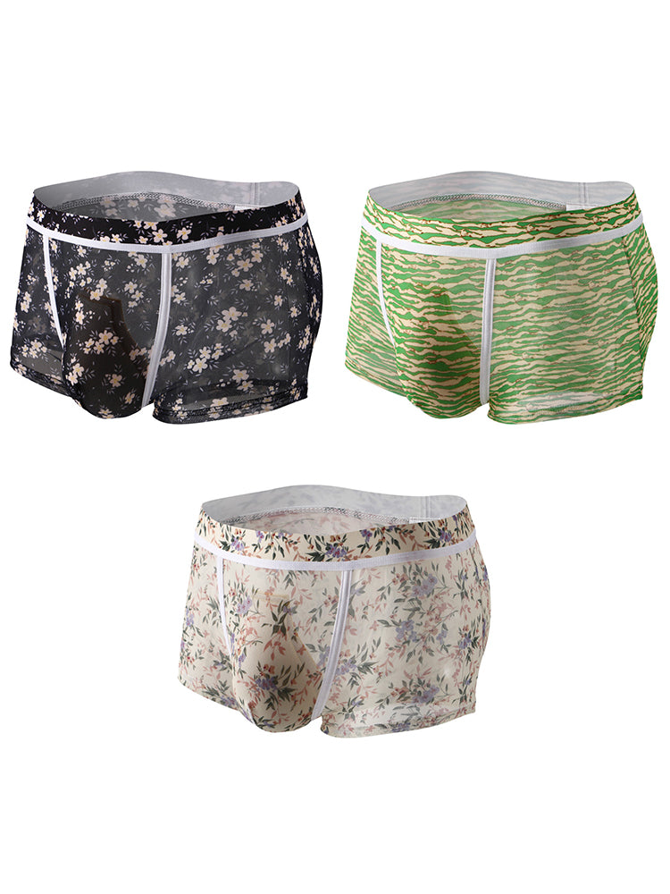 3 Pack Men's Sexy U-Shaped Mesh Breathable Boxer Briefs