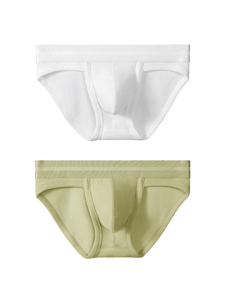 独立した内ポケット付きメンズワッフルコットンスプリットブリーフ2枚組