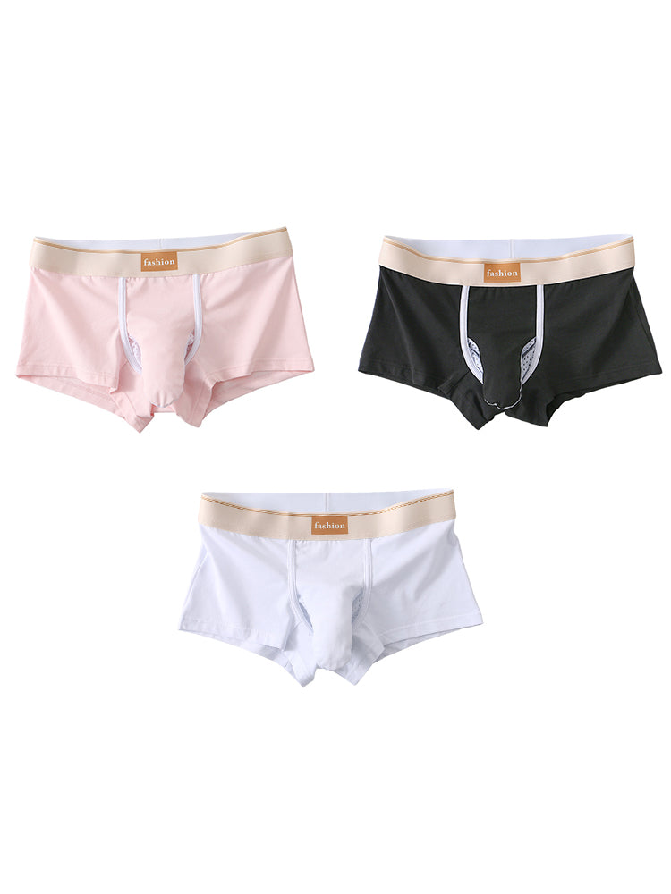 3 Pack Men's Elephant Trunks Gun and Bullet Separation Solid Color Cotton Sexy Boxer Briefs