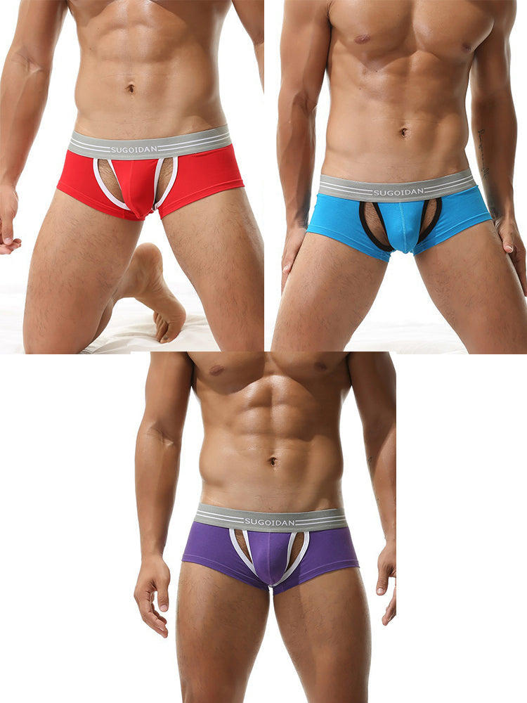 3 Pack Men's Sexy Cutout Trunks with Lift-up Pouch