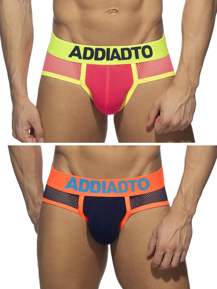 メンズ ネオンメッシュ 高弾性 U凸型 立体ポーチ スポーツブリーフ 2枚組