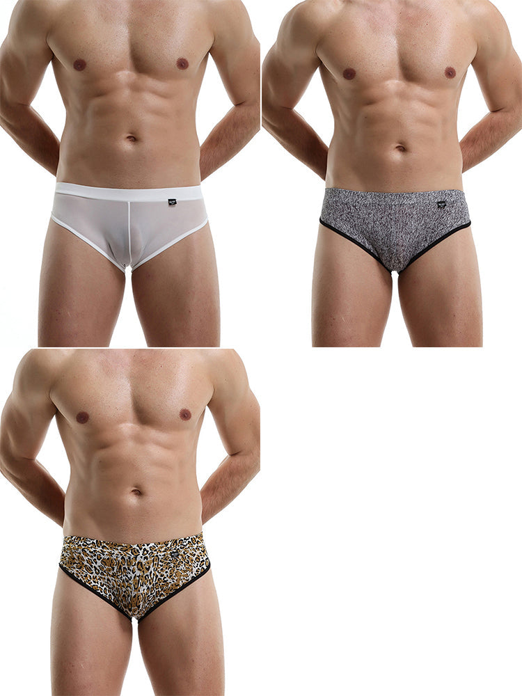 3 Pack Men's Nylon Sexy Low-Rise High-Elastic Briefs