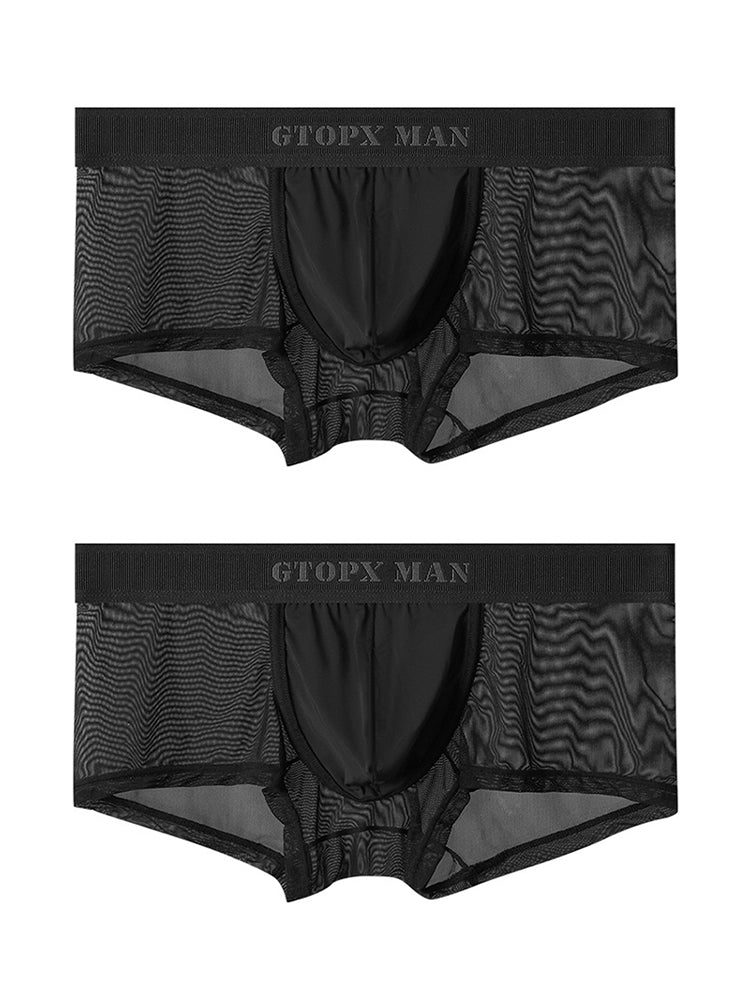 2-Pack Men's Breathable Mesh Ice Silk U-convex Low Waist Boxer Briefs