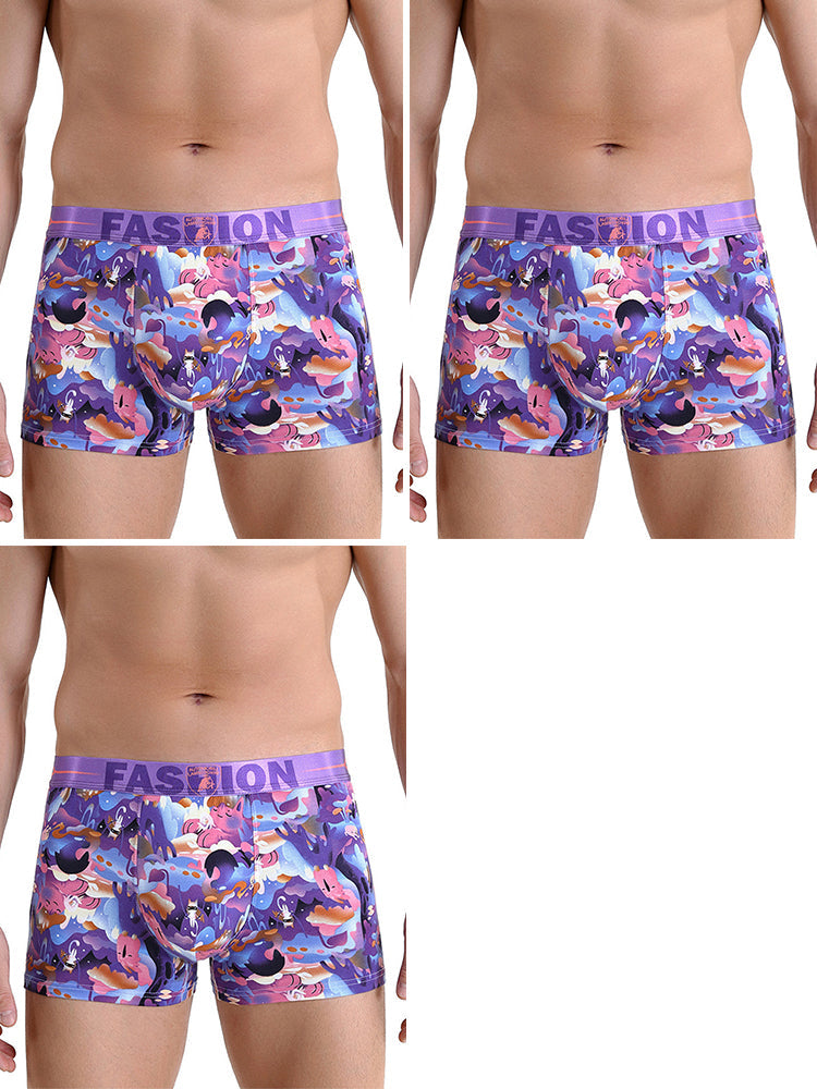 3 Pack Men's Cartoon Modal Printed Briefs And Trunks
