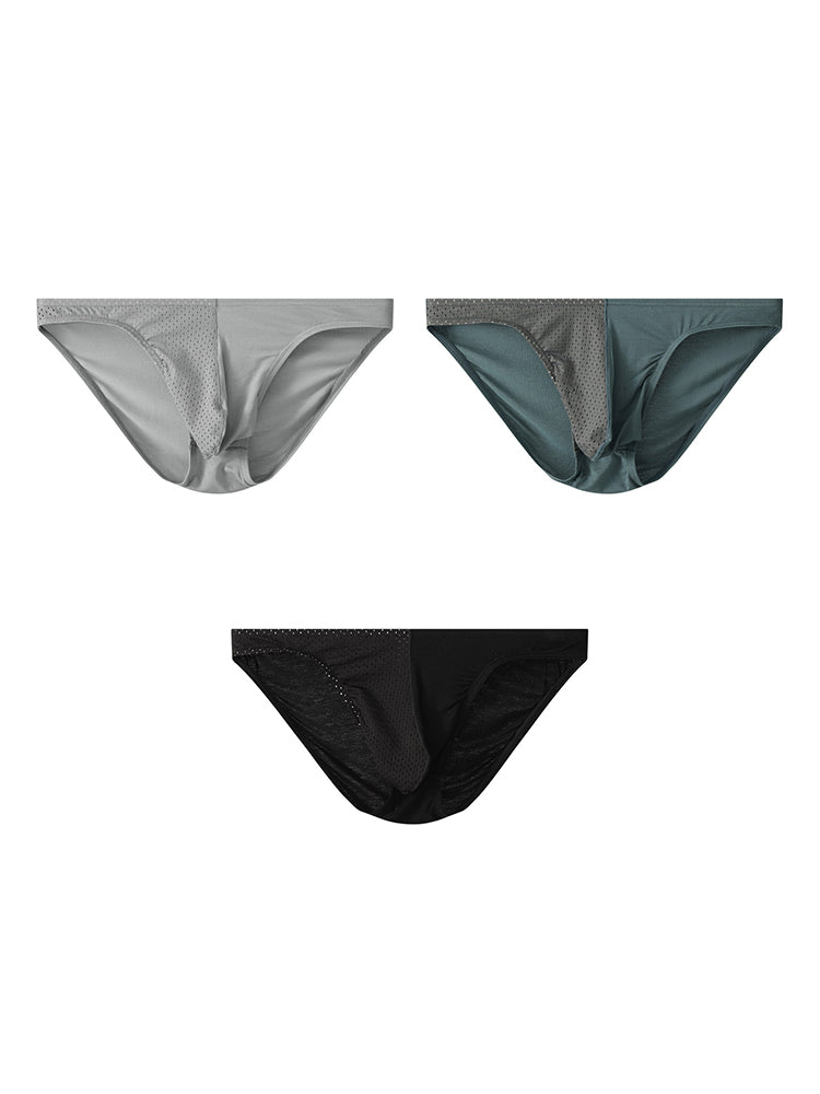 3 Pack Men's Mesh Sexy Low Waist Big Pouch Briefs