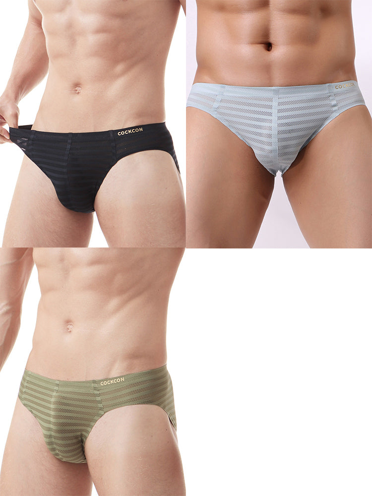 3 Pack Men's Mesh Nylon Breathable Solid Color Bikini