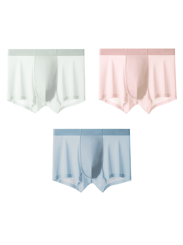 3-pack Men's Ice Silk Sexy 3D Stamped Pouch Boxer Briefs