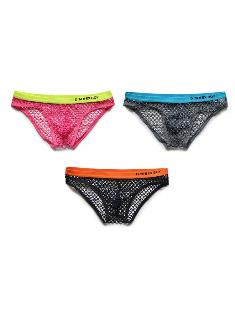 メンズ ローウエスト セクシー ビッグメッシュ 通気性 透明 スポーツブリーフ 3枚組