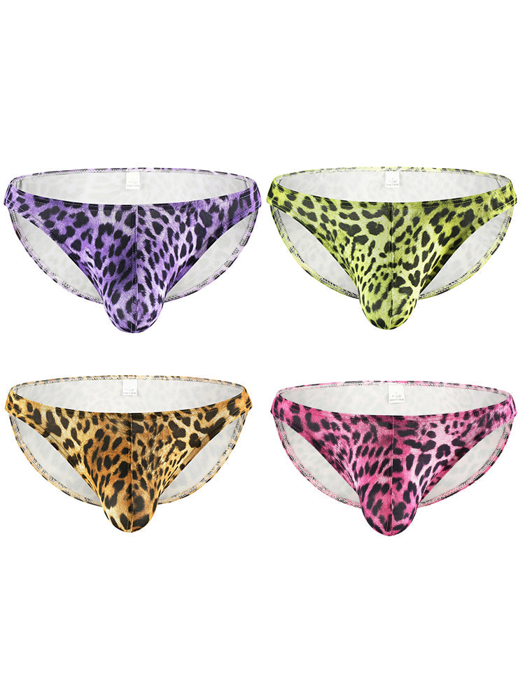 4 Pack Men's U-Convex Leopard Print Nylon Bikini