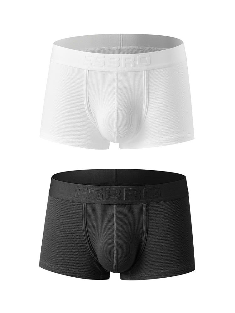 2 Pack Men's Single-Layer U-Pouch Ribbed Sweat-Absorbing Breathable Trunks