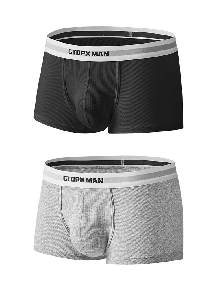 2-Pack Men's Threaded Large Pouch U-convex Sweat-absorbent Breathable Thin Sports Boxer Pants