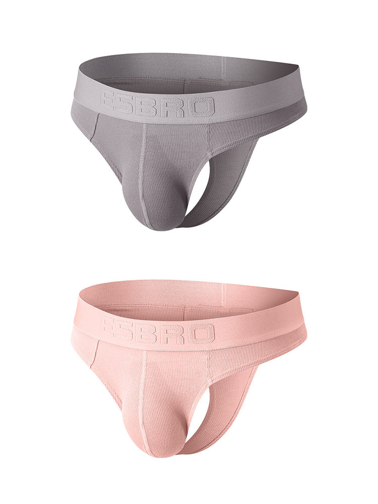 2 Pack Men's Ribbed Butt-Lifting U-Pouch Sexy Thong