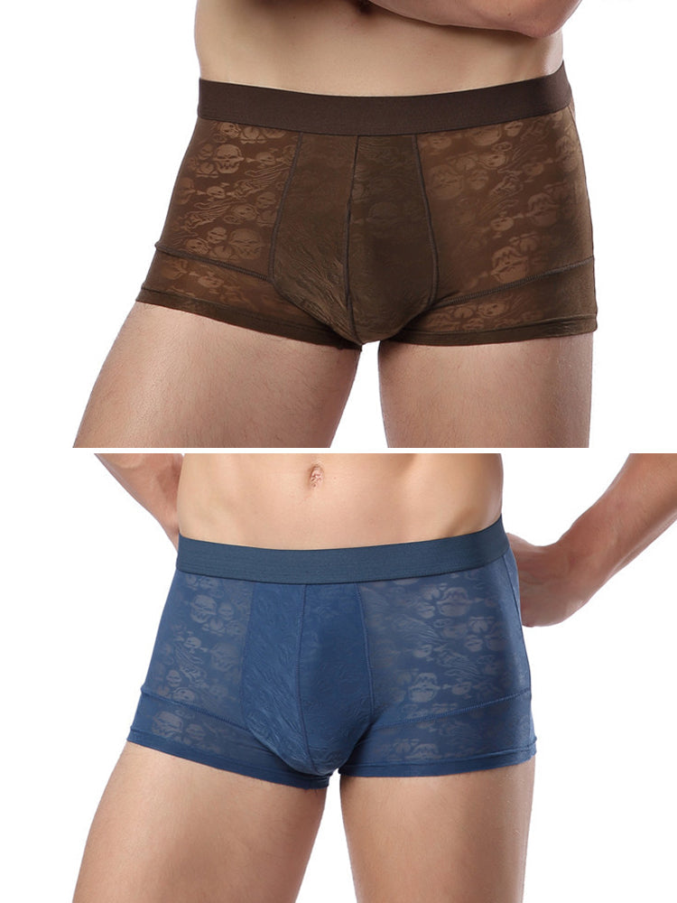2-pack Men's Ice Silk Breathable Printed Hollow Boxer Briefs