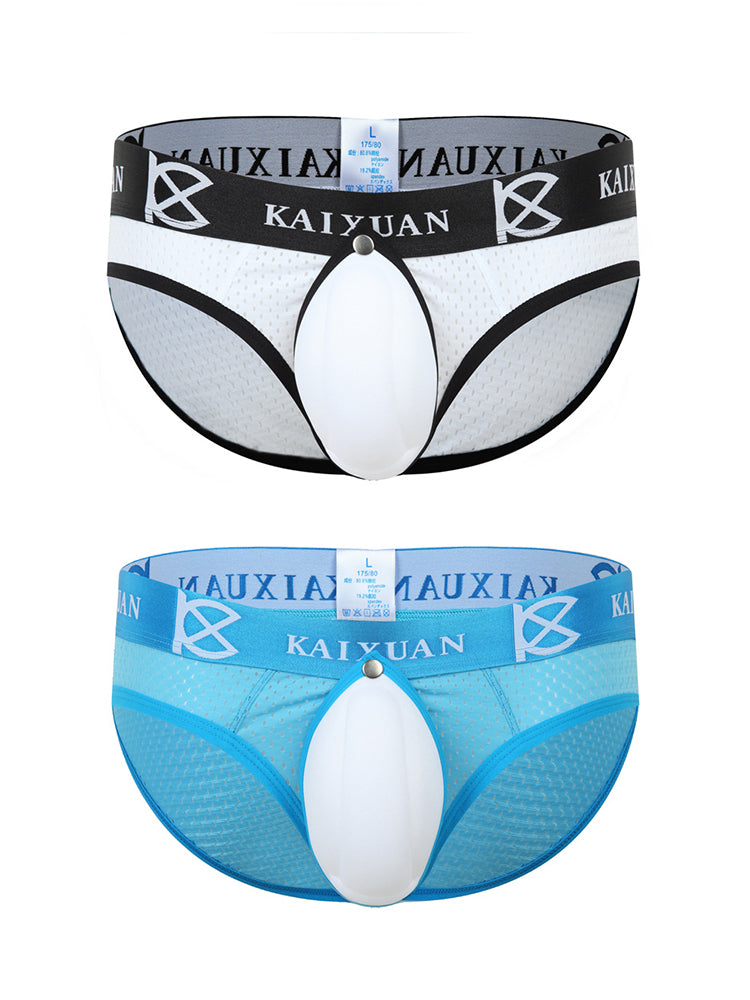 2 Pack Men's Sexy Mesh Front Opening Sponge Coaster Briefs
