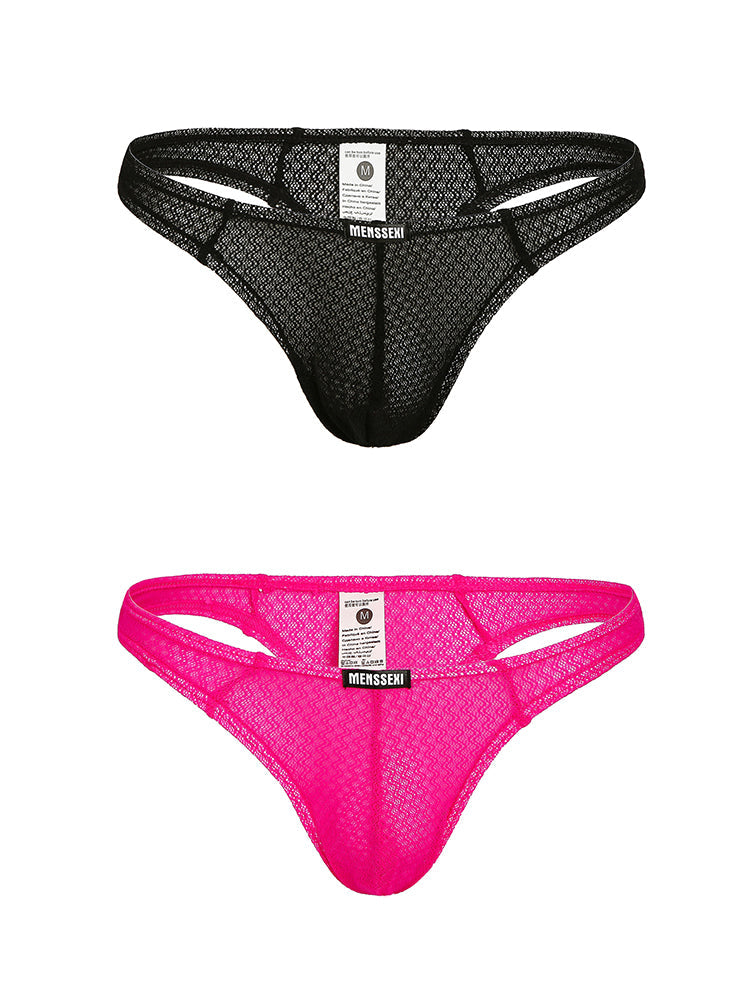 2 Pack Men's Low-Rise Lace High Elasticity Bikinis