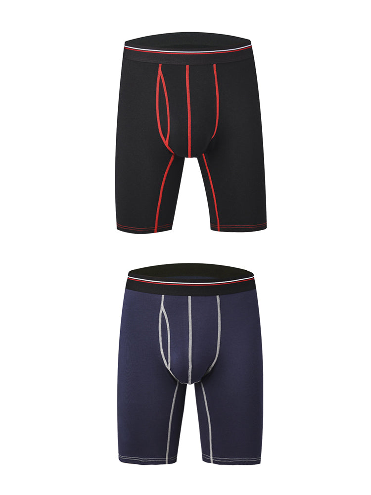 2 Pack Men's Long High Waist Cotton Sports Anti-friction Leg Boxer Briefs