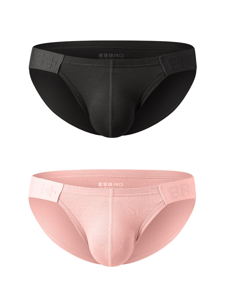 2 Pack Men's Solid Color Low Rise Sweat-Absorbent Large U-Shaped Small Pocket Briefs