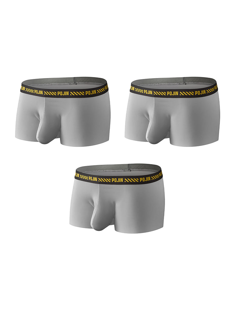 3 Pack Men's Seamless Ice Silk U-Pouch Low Waist Sexy Breathable Trunks