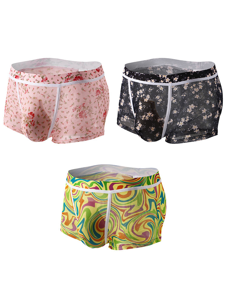 3 Pack Men's Sexy U-Shaped Mesh Breathable Boxer Briefs