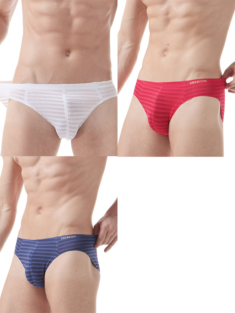 3 Pack Men's Mesh Nylon Breathable Solid Color Bikini