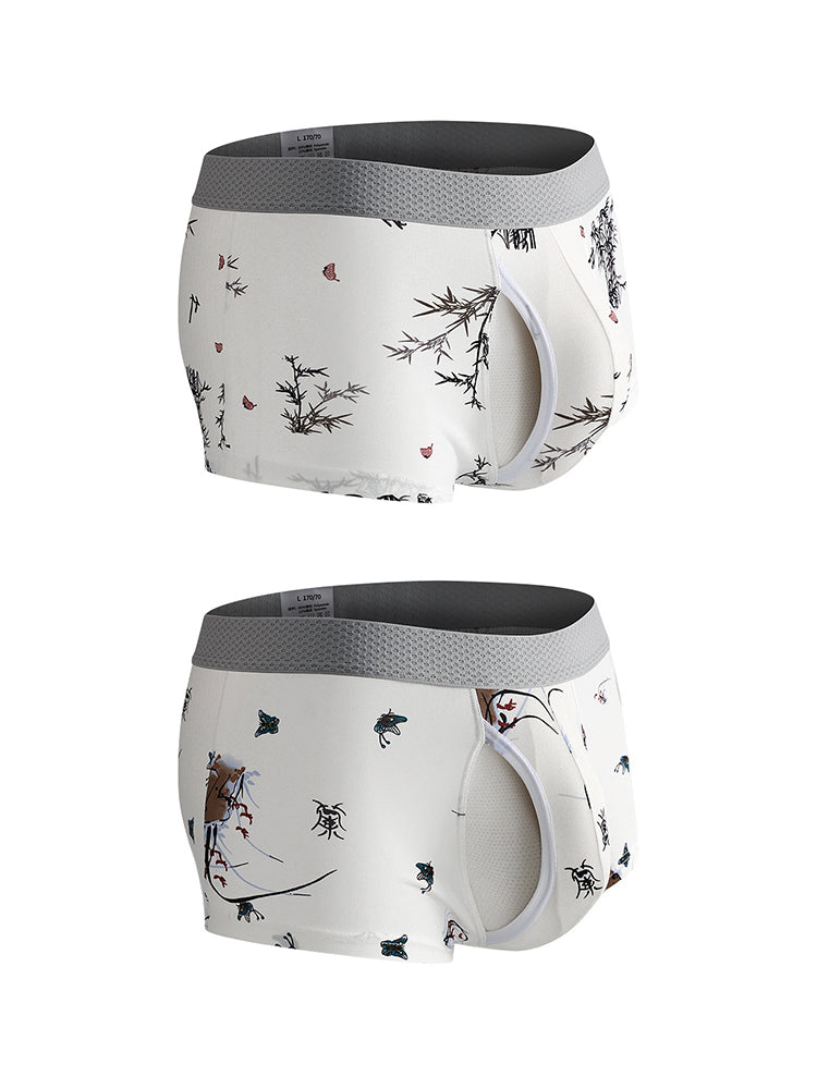 2 Pack Men's U-Pouch Side Vent Printed Trunks