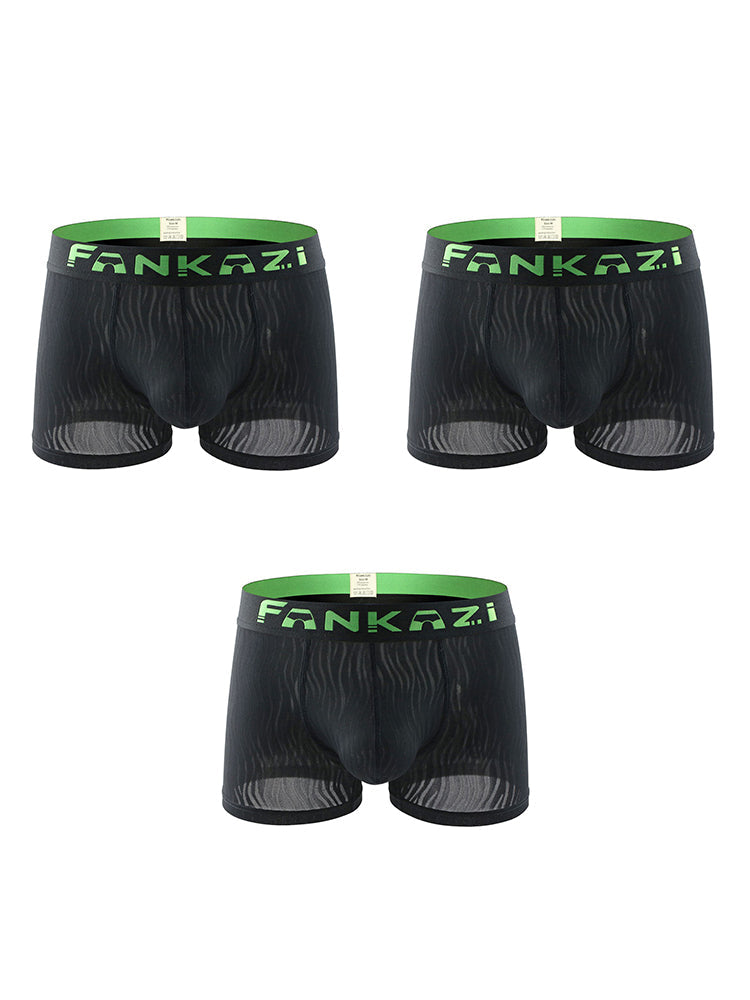 3 Pack Men's Striped U-Pouch Low-Rise Breathable Slim-Fit Trunks