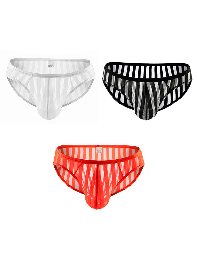 3 Pack Men's Sexy Striped Sheer Mesh Bikini